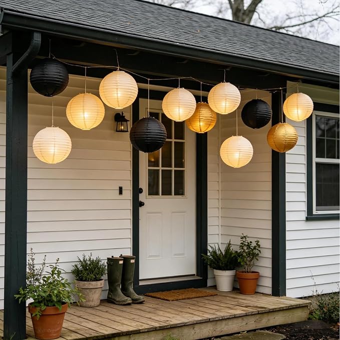Cream Black Gold Chinese Paper Lanterns - Image 5