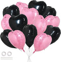 TONIFUL 30 Pcs Pink Black Heart Balloons 18 Inch Heart Shape Foil Balloon | by TONIFUL