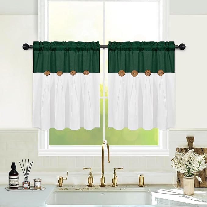 Boho Kitchen Curtains 24 Inch Length, Farmhouse Cotton Linen Tier Curtain by FRAMICS