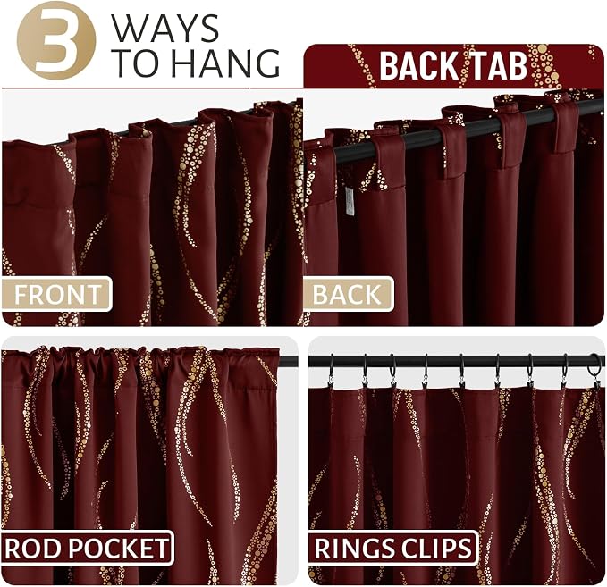 Yakamok Blackout Curtains 63 inch Length Living Room Thermal Insulated Gold - Image 5