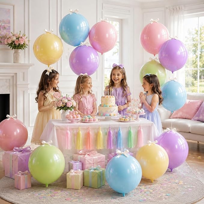 10 Pcs Pastel Round Foil Balloons Multicolor Colorful 4D Ball Balloon Pastel - Image 3
