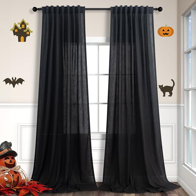 Pitalk Black Linen Curtains 90 Inches Long by Pitalk