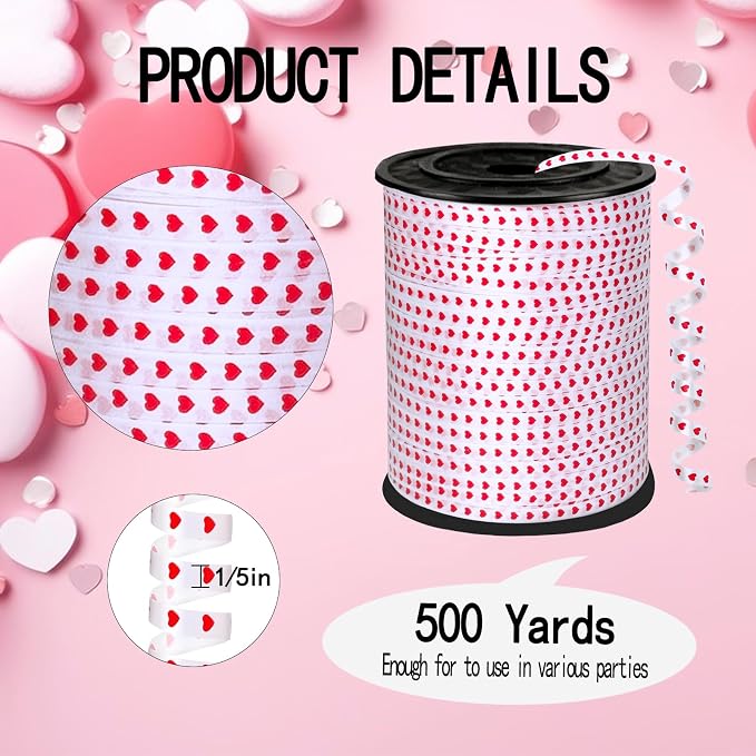 500 Yards Valentine Ribbon, 1/5 Inch Ribbon, Balloon String, - Image 2