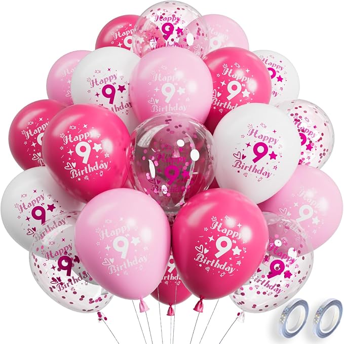 SUWEN Pink 9th Number Printed Balloons 38PCS 12 Inch | 1-9 Latex Balloons Happy by SUWEN