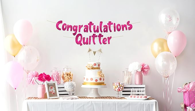 Pre-Strung Congratulations Quitter Pink Glitter Banner - Image 2