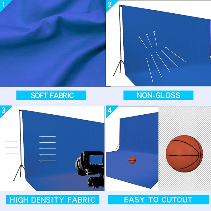ISSUNTEX 6X9 ft Background Muslin Backdrop, Photo Studio, Collapsible High Density Screen for Video Photography and Television-Blue