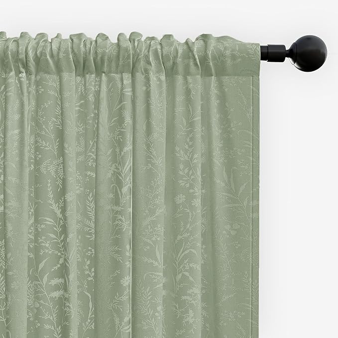 Anmao Sage Green Semi Sheer Light Filtering Curtains 84 Inches Long 2 Panels - Image 8