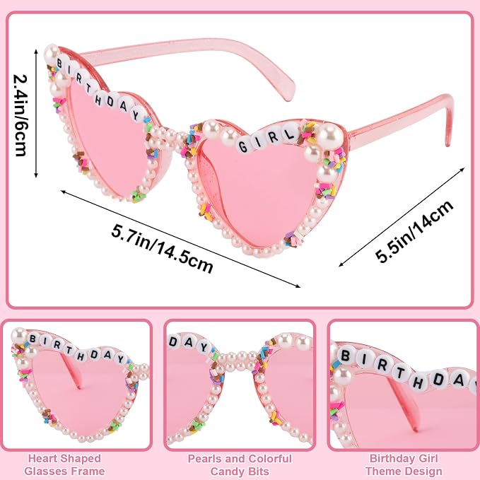 Atoden Birthday Girl Sash Glitter Headband Tiara Crown Sunglasses Pink Happy - Image 7
