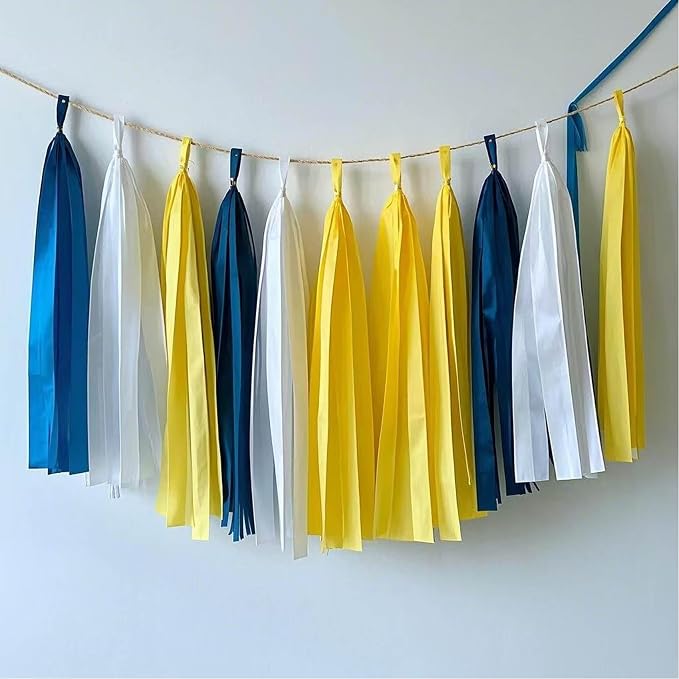 Yellow White and Blue Tissue Paper Tassels 30pcs Streamers Party - Image 6