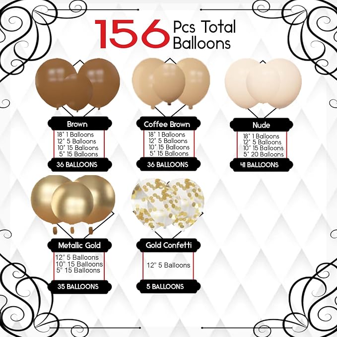 Archloon 156pcs Brown Balloon Garland Arch Kit, Different Sizes 18 12 10 5 inch - Image 2