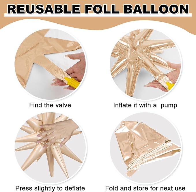 9Pcs Beige Star Balloons, Large Explosion Star Foil Balloons, Cream Caramel - Image 7