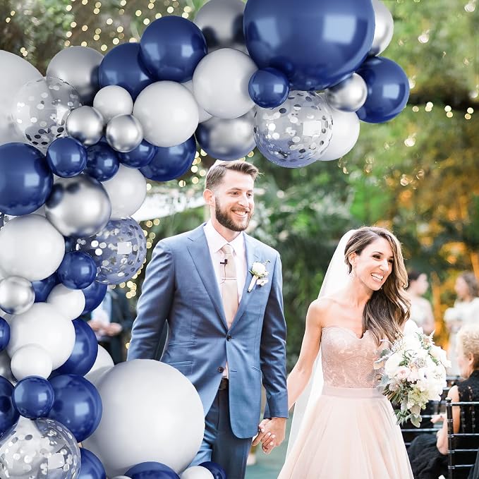 144PCS Navy Blue Silver Balloons Garland Kit, 18 12 10 5 inch Blue White - Image 7