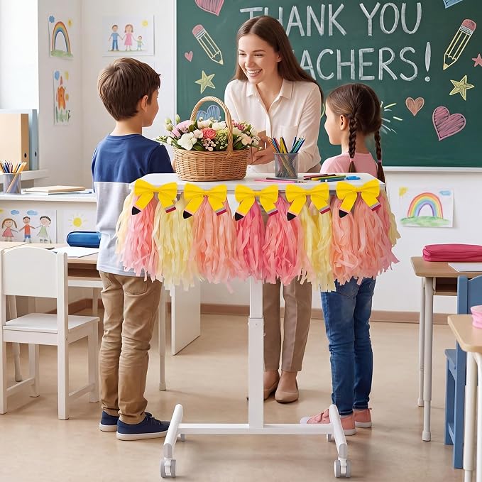 2 Pcs Teacher Table Skirt Desk Garland Decor | Pencil Bow, Standing Rolling Desk - Image 5
