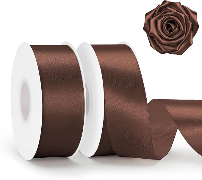 KINGLAKE Brown Satin Ribbon – 1-1/2 Inch x 2 Rolls Brown Ribbon by KINGLAKE