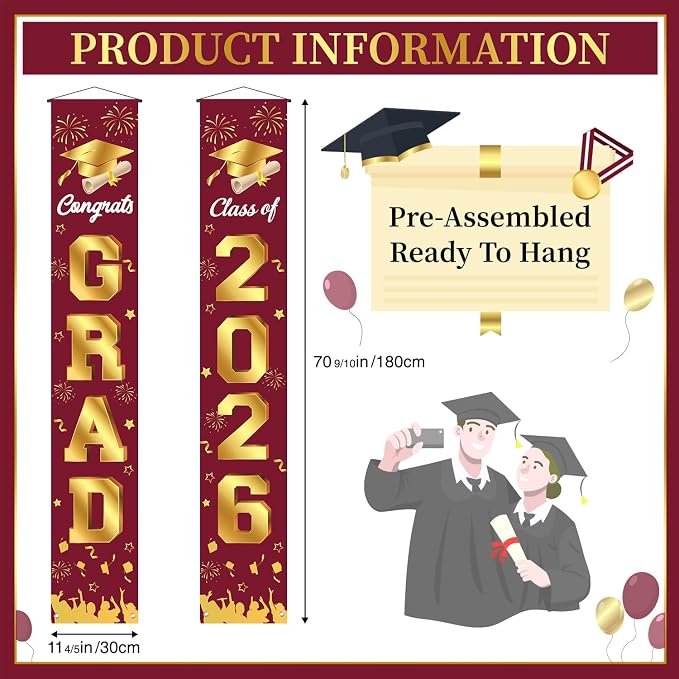 Graduation Decorations 2026 Porch Banner, Congrats Grad Class of 2026 Banner - Image 2