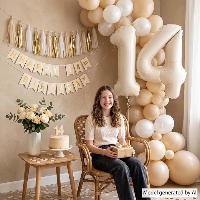 Cream Number 14 Balloon 40 Inch, Foil Numerals - Image 6