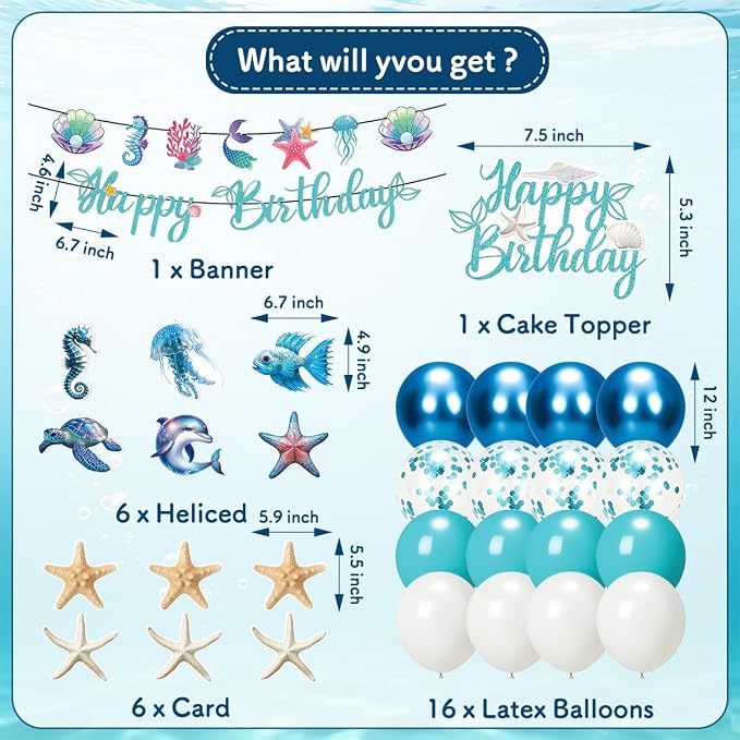 Ocean Birthday Banner, Cake Toppers Under Sea Party Decor | Under The Sea - Image 2