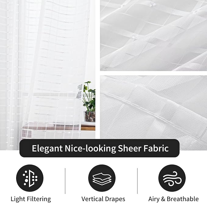 SpaceDresser Check Sheer Curtains 90 Inches Long - Image 5
