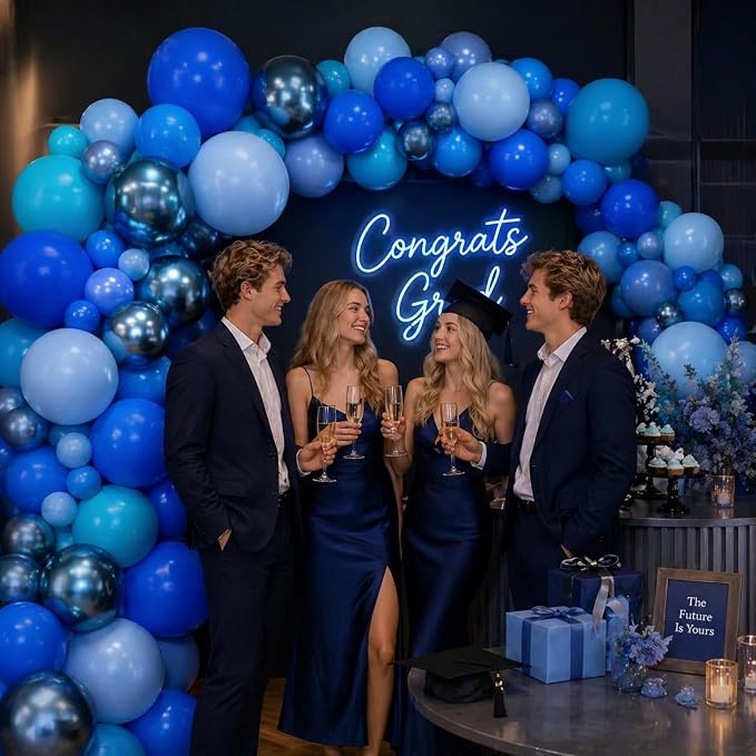 Blue Balloon Set, 12 Inch Metallic Chrome Light Royal Baby Dark Sky Matte - Image 3