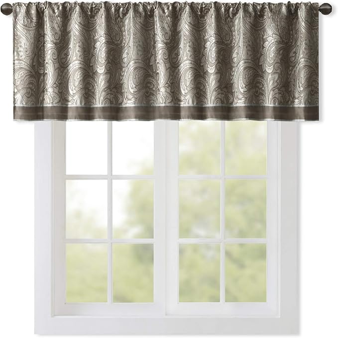 Madison Park Aubrey Jacquard Rod Pocket Valance, Classic Elegant Silk Paisley - Image 8