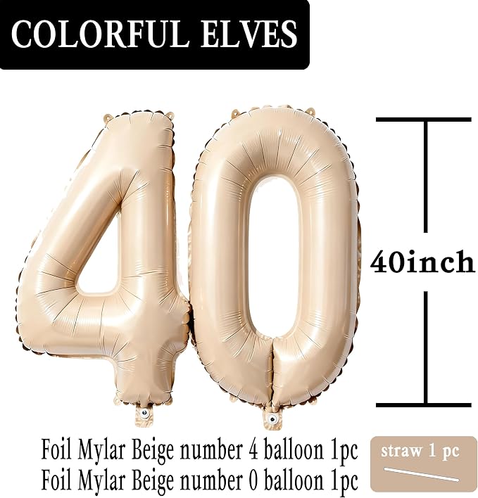 Beige Number 40 Balloons 40 Inch Giant Beige 40 Foil Mylar Balloons - Image 2
