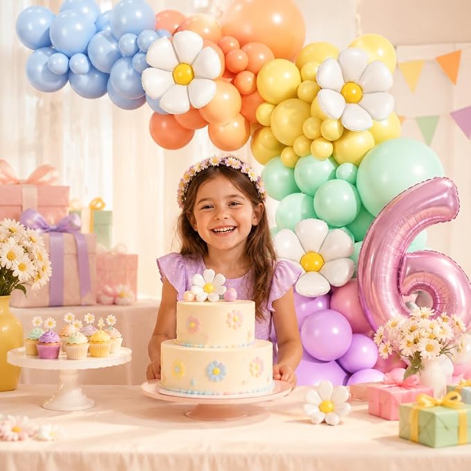 Daisy Balloon Garland Arch Kit 158Pcs, Pastel Rainbow Daisy Balloon Arch Kit - Image 4