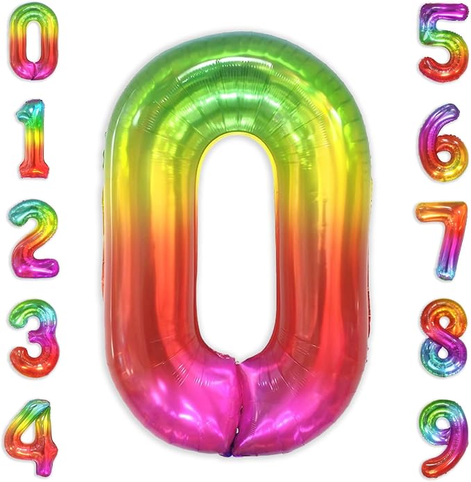SUWEN Rainbow Number 0 Balloon 40 Inch, Big Colorful Balloons 0-9 | Large by SUWEN