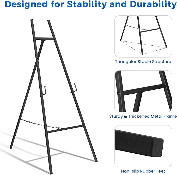ARTASY 57" Black Easel Stand for Wedding Signs, Posters, Portable Artist Easel for Painting Canvas, Display Easel for Home and Office
