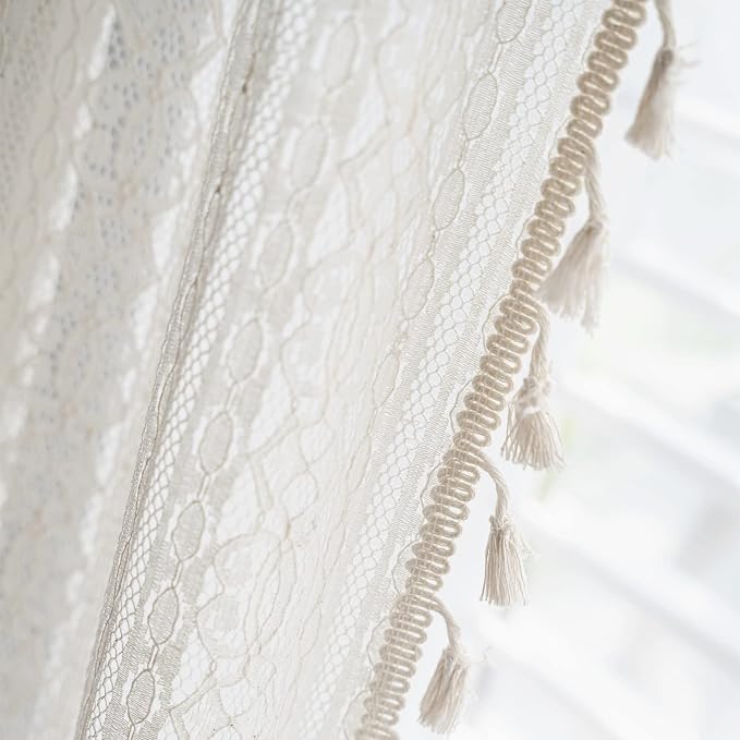 Sutuo Home Boho Curtain Crochet Lace Semi-Sheer Florals Hollow Knitted Handmade - Image 6