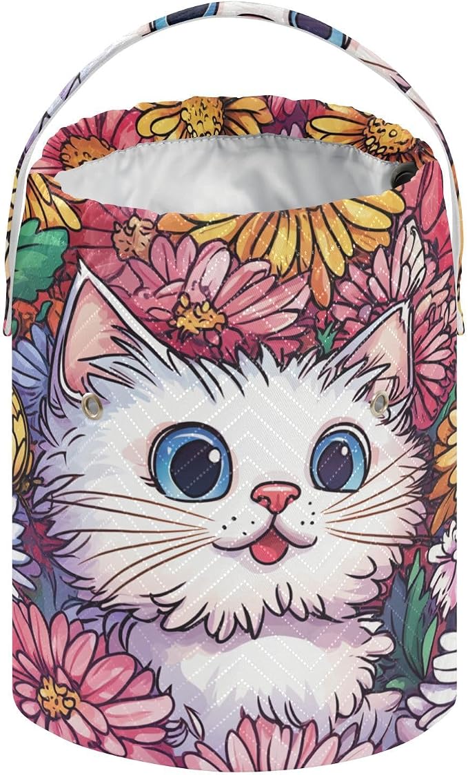 Cute Chrysanthemum Cats Butterflies Yarn Bag Small Crochet Bag Drawstring Yarn - Image 2