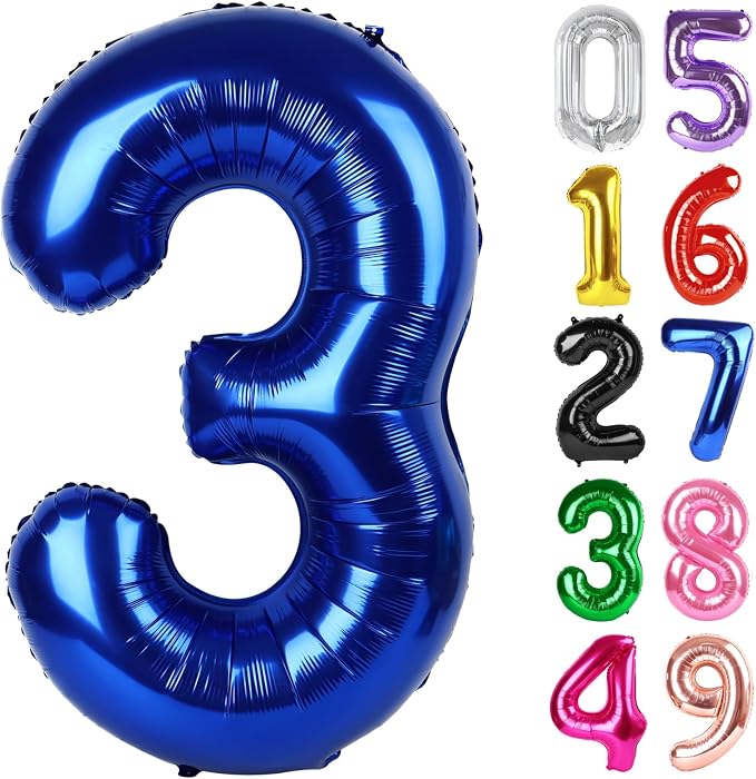 NightBlue Number 3 Balloon 40 Inch, 3rd Birthday Decorations Men Women | Foil by IWERP