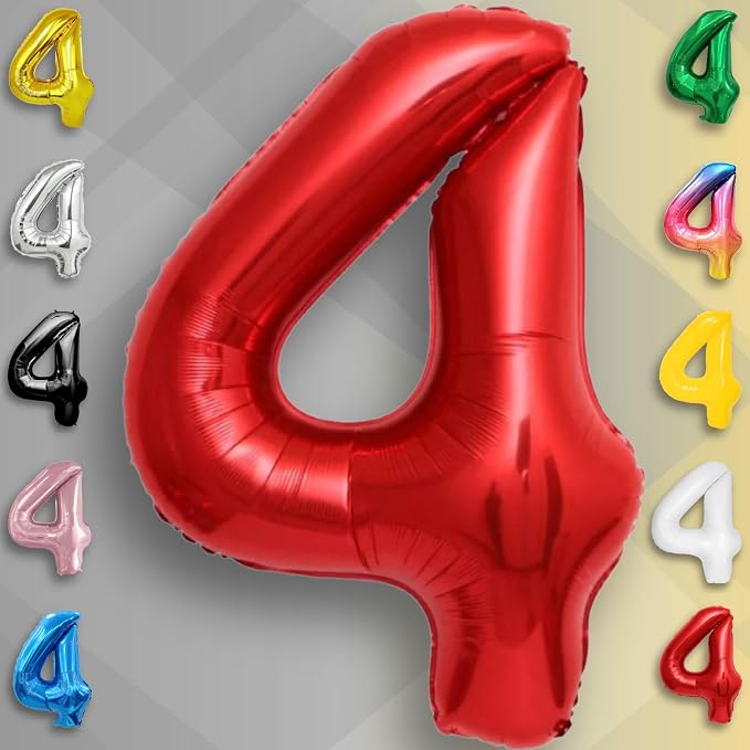 Red Number Balloon 4 Mylar Foil Balloons 40 inch - Image 4
