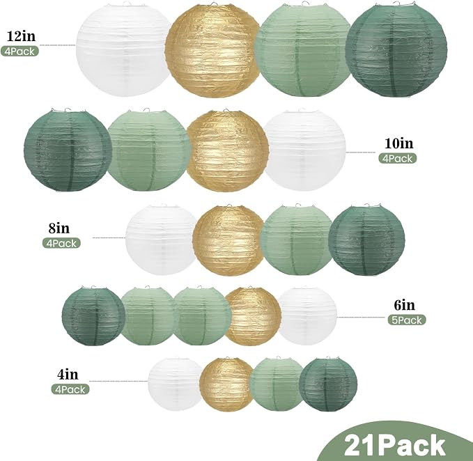 21Pcs Sage Green Paper Lanterns, Rustic Party, Graduation, Sage Green Birthday - Image 2