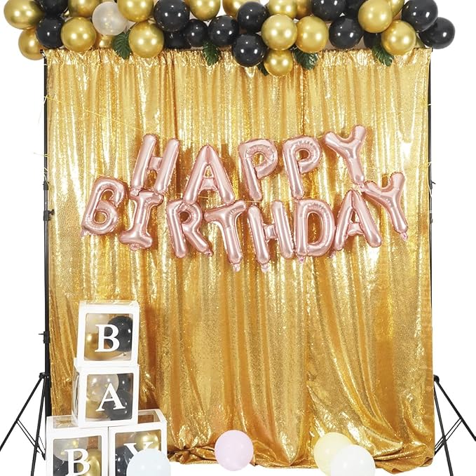 Juya Delight Gold Sequin Backdrop Curtain, 6FTx6FT NO See-Through Glitter Photo - Image 6