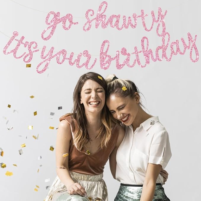 BEISHIDA Glitter Pink Pre-Strung Go Shawty It's Your Birthday Banner Decor | NO - Image 5