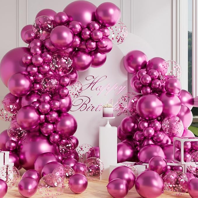 AULE 100Pcs Metallic Hot Pink Balloons 18/12/10/5 Inch Different Sizes | Chrome by AULE