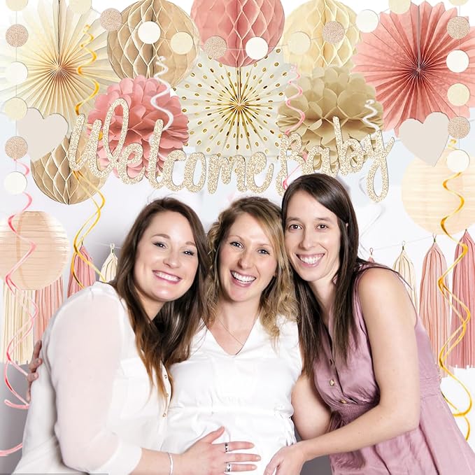 Dusty Pink Boho Baby Shower Party-Decorations Beige Champagne Girl Welcome Baby - Image 6