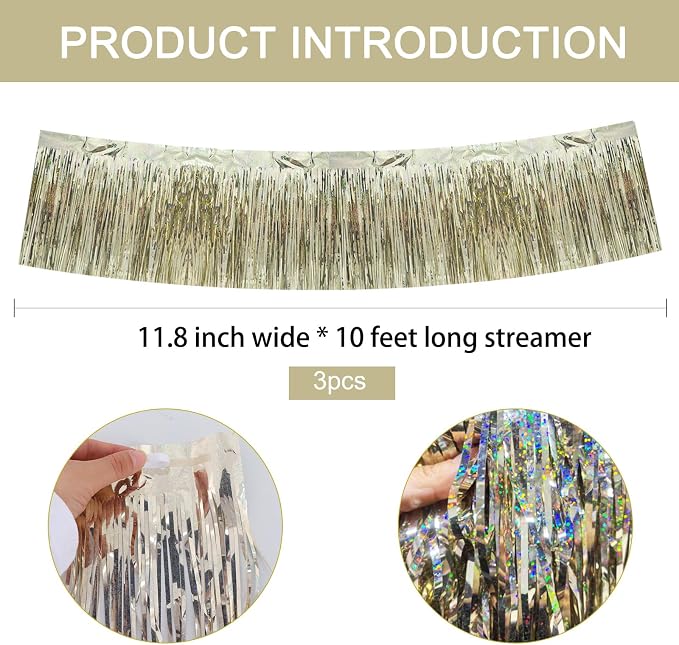 BEISHIDA Laser Champagne Fringe Garland Banner Wall Tinsel Foil Streamers | - Image 3