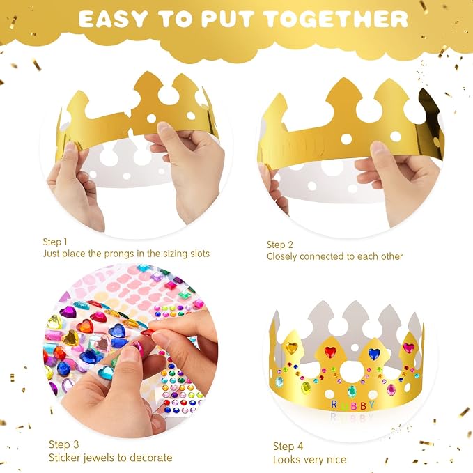 Gold Paper Crowns, Diy Birthday King Crowns Craft to Decorate, Paper Prince - Image 3