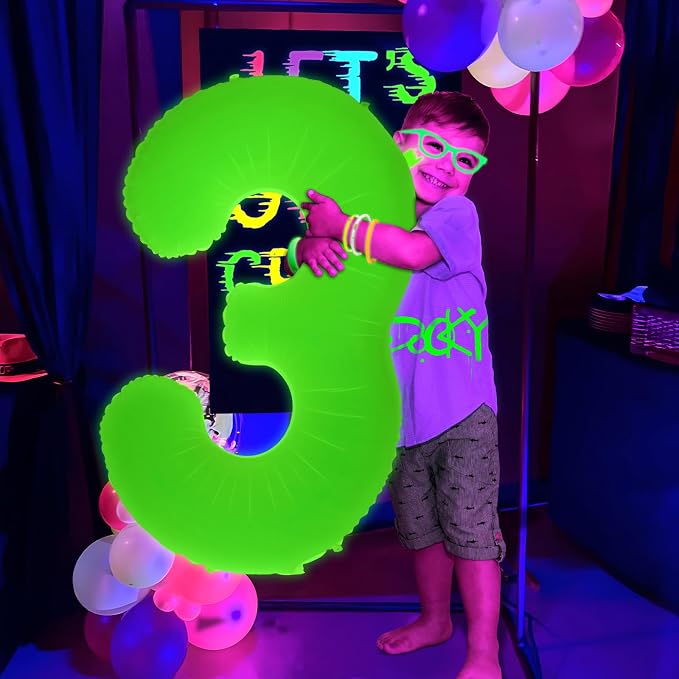 Mega-L Glow in The Dark Party Supplies, 40 Inch Yellow Number 6 Balloon | Glow - Image 8
