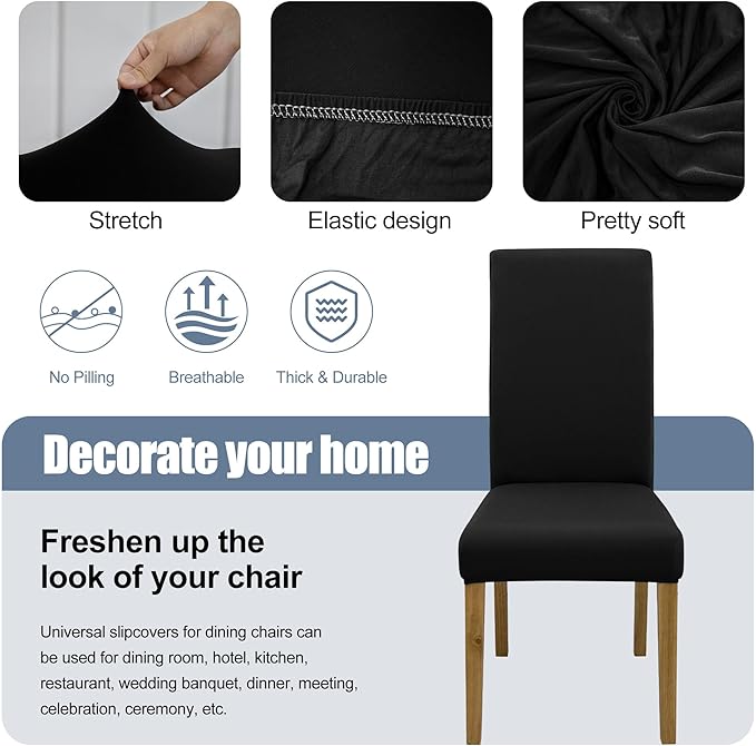 Dining Chair Covers, Stretch Seat Covers, Washable Furniture Protector | 6 Pack - Image 3