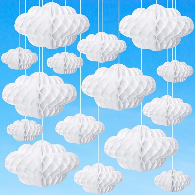 Affrolling 20 Pcs 3D Cloud Decorations Hanging Honeycomb Decor Artificial Cloud by Affrolling