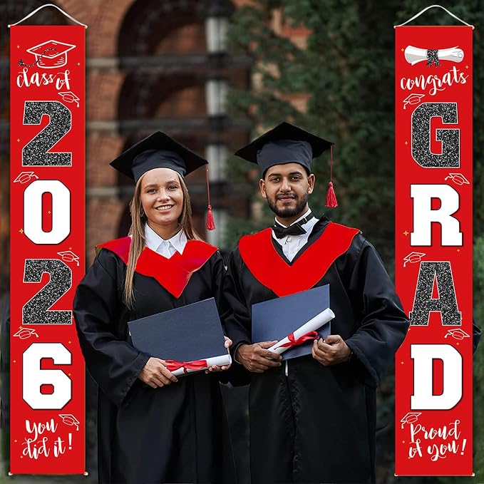 Graduation Decorations 2026 Banner Porch Sign Red Black - Image 2