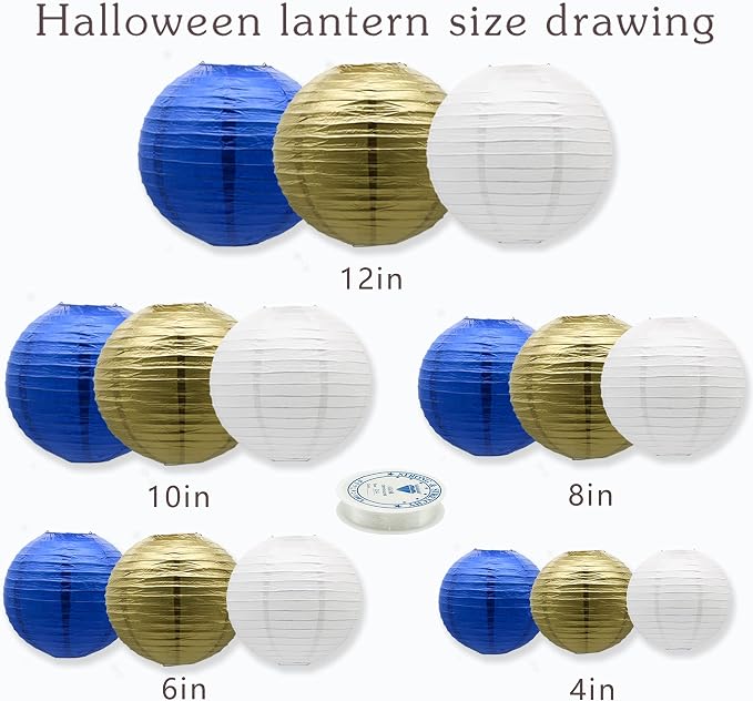 Paper Lanterns Party Decorations Navy Blue Gold - Image 2
