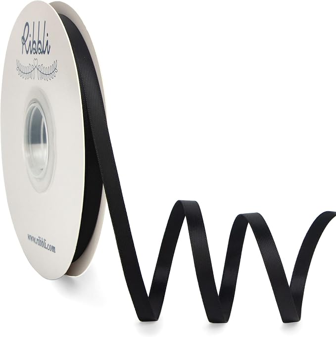 Ribbli Black Satin Ribbon, Double Faced Satin 1/4 inch x Continuous 50 Yards by Ribbli