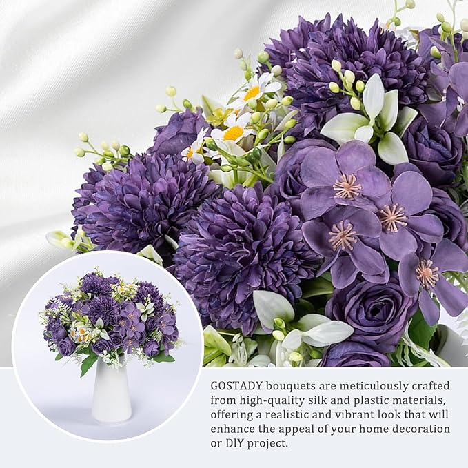 12 Packs Peonies Artificial Flowers,Silk Artificial Peonies Flowers Fake Peony Faux Floral Arrangements Bouquet for Centerpiece Table Wedding Party Home Decor Purple