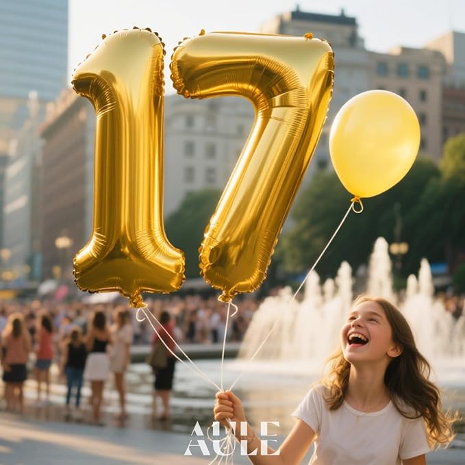 AULE 40 Inch Gold 17 Balloon Number Foil 0-9 Birthday Big Numbers | Birthday - Image 2
