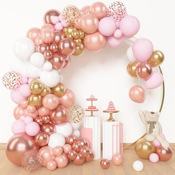 Amandir 150pcs Rose Gold Balloons Garland Arch Kit | Rose Gold Pink White Gold by Amandir
