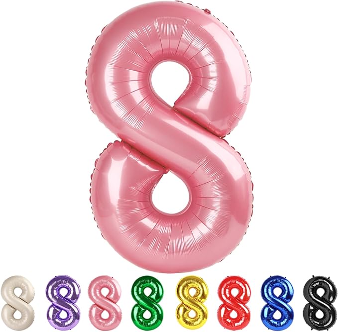 8 Balloon Numbers Party Decorations, 40In Pearl Pink Balloons by Mluchee