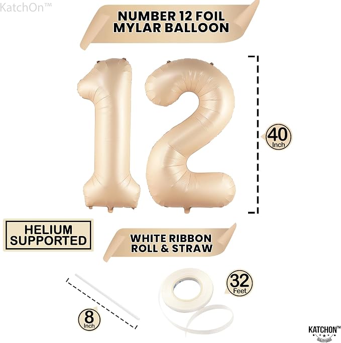 KatchOn Caramel 12 Balloon Number 40 Inch | Caramel Number 12 Balloon - Image 4